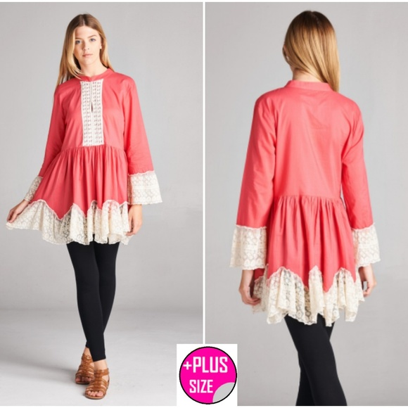 🎀 Plus size 🎀 Coral and Cream tunic 1X,  3X - Picture 4 of 7